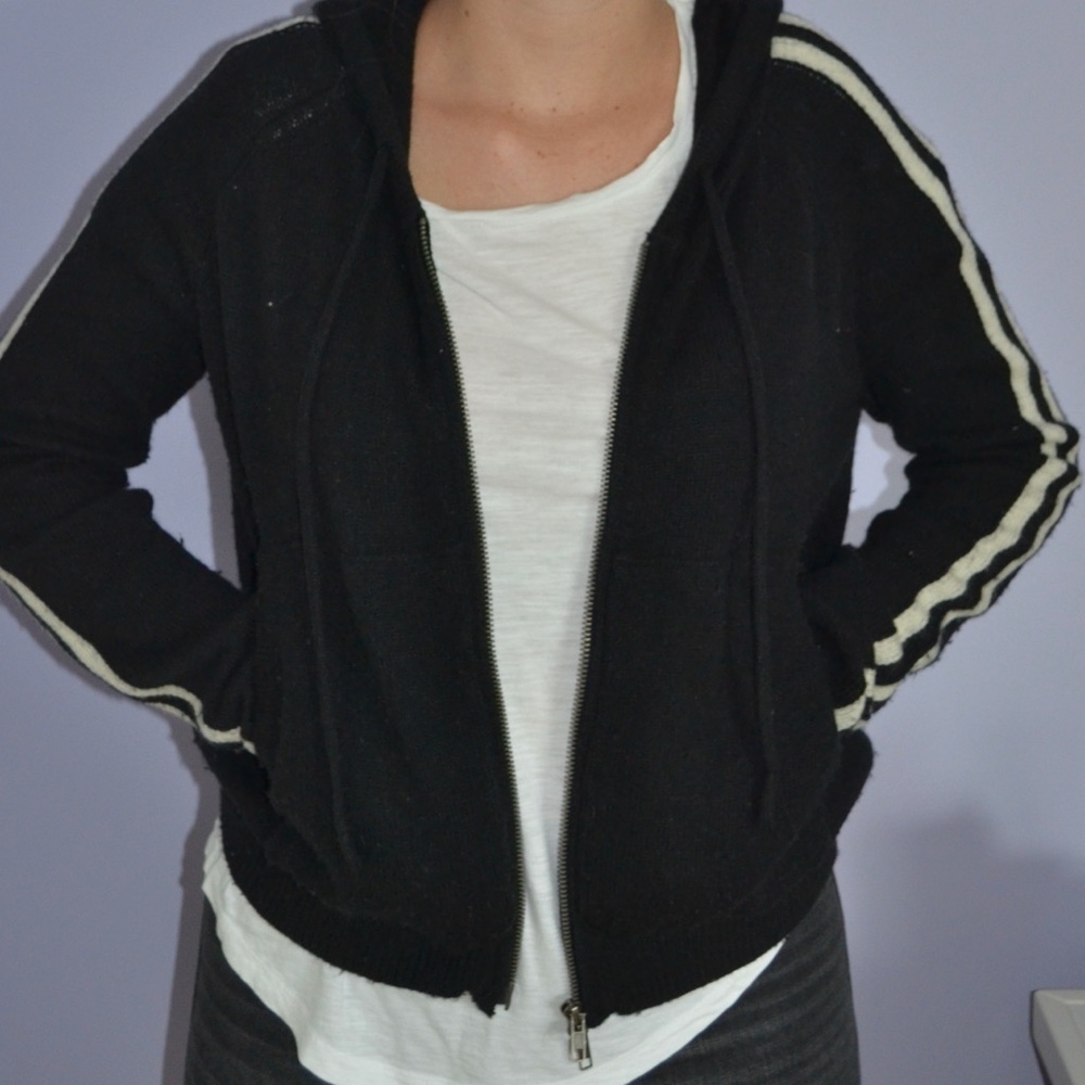 RARE Brandy Melville Zip Up Stripe Sleeve Sweater